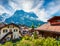 Colorful morning view of Grindelwald village. Great summer scene of Wetterhorn mountain, located west of Innertkirchen in the