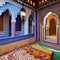 Colorful Moroccan Courtyard: A vibrant Moroccan-style courtyard with mosaic tiles, colorful textiles, and intricate archways5, G