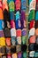 Colorful Moroccan oriental shoes aligned in a shop at medina of Fez, Morroco