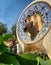 Colorful mosaic dragon head fountain at Park Guell, Barcelona, Spain