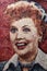 Colorful mosaic of Lucy Arnaz seen in museum of her hometown, Jamestown New York, summer, 2021