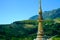 Colorful mosaic pattern on pinnacle of Thai pagoda