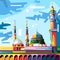 Colorful mosque illustration designs on pop art wpap design