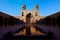 Colorful Mosque Nasir al Mulk in Shiraz. Reflection in water. Iran. Persia