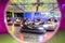 Colorful motion blur of bumper cars at carnival