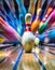 Colorful motion blur ten pin bowling.