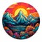 Colorful Mountain Range Sticker With Dan Mumford Style