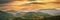 Colorful mountain sunset panorama. Autumn alpine scene