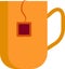 Colorful mug with tea for reading books. orange cup in vector