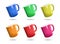 Colorful mugs on isolated background with clipping path. Ceramic coffee cup for montage or design