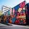 A colorful mural on a building in the city, AI