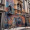 Colorful Mural Creation on Historic Building by Street Artist in NYC