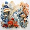 Colorful Mushroom Needle Felt Art On White Background