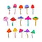 Colorful mushrooms set icons. Cartoon vector illustration. Hallucinogenic fantasy mushrooms.