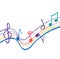 Colorful music notation drawing on white