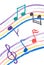 Colorful music notation drawing on white