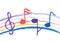 Colorful music notation drawing on white