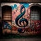 Colorful musical graffiti on the side of an industrial building - generative AI