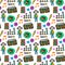 Colorful musical seamless pattern. Fun colors. Doodle music background.