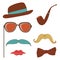 Colorful mustache party elements collection