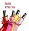 Colorful nail lacquer, nail polish splatter on white background, 3d illustration, vogue ads for design Cosmetics and