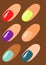 Colorful nails with various skin colors. Simple design. Vector.