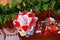 Colorful napkins and trinkets hanged at Christmas market