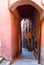 A colorful narrow street in the seaside town of Tellaro in Liguria Italy on the Gulf of La Spezia in the Mediterranean Sea