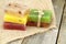 Colorful natural herbal soaps on burlap