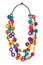 Colorful necklace beads isolated on white background. Wooden necklace beads isolated