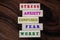 Colorful negative single word list on wooden blocks. Master your mind concept from stress, anxiety, confused, fear, and worry.