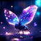 Colorful neon butterfly on a dark background. 3d rendering. AI Generated