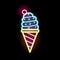 Colorful neon glowing ice cream sign vector flat illustration. Bright sweet delicious signboard isolated on black