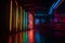 colorful neon lights on the background of the corridor in the nightclub