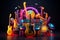 Colorful Neon Musical Instruments 3D Illustration