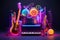 Colorful Neon Musical Instruments 3D Illustration