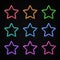 Colorful neon star set on transparent background.