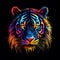 a colorful neon tiger on black background generative AI