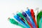 Colorful network cables switch on white background close up