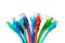 Colorful network cables switch on white background close up
