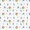 Colorful never ending pattern with white flowers in colors of lgbt community and other floral elements. LGBTQI+ flat vector