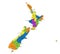 Colorful New Zealand political map with clearly labeled, separated layers.