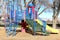 Colorful no kids playground house climb and slide