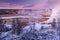 Colorful Norris Geyser Basin area trail during colorful sunset in Yellowstone National Park, Wyoming