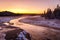 Colorful Norris Geyser Basin area trail during colorful sunset in Yellowstone National Park, Wyoming