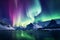 Colorful northern lights in the mountains. Aurora Borealis. Beautiful winter night scenery. AI generated