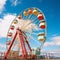 Colorful nostalgia Vintage Ferris wheel stands out against blue backdrop