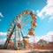 Colorful nostalgia Vintage Ferris wheel stands out against blue backdrop