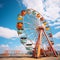 Colorful nostalgia Vintage Ferris wheel stands out against blue backdrop