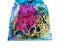 Colorful nylon gift bag with satin ribbon ties,